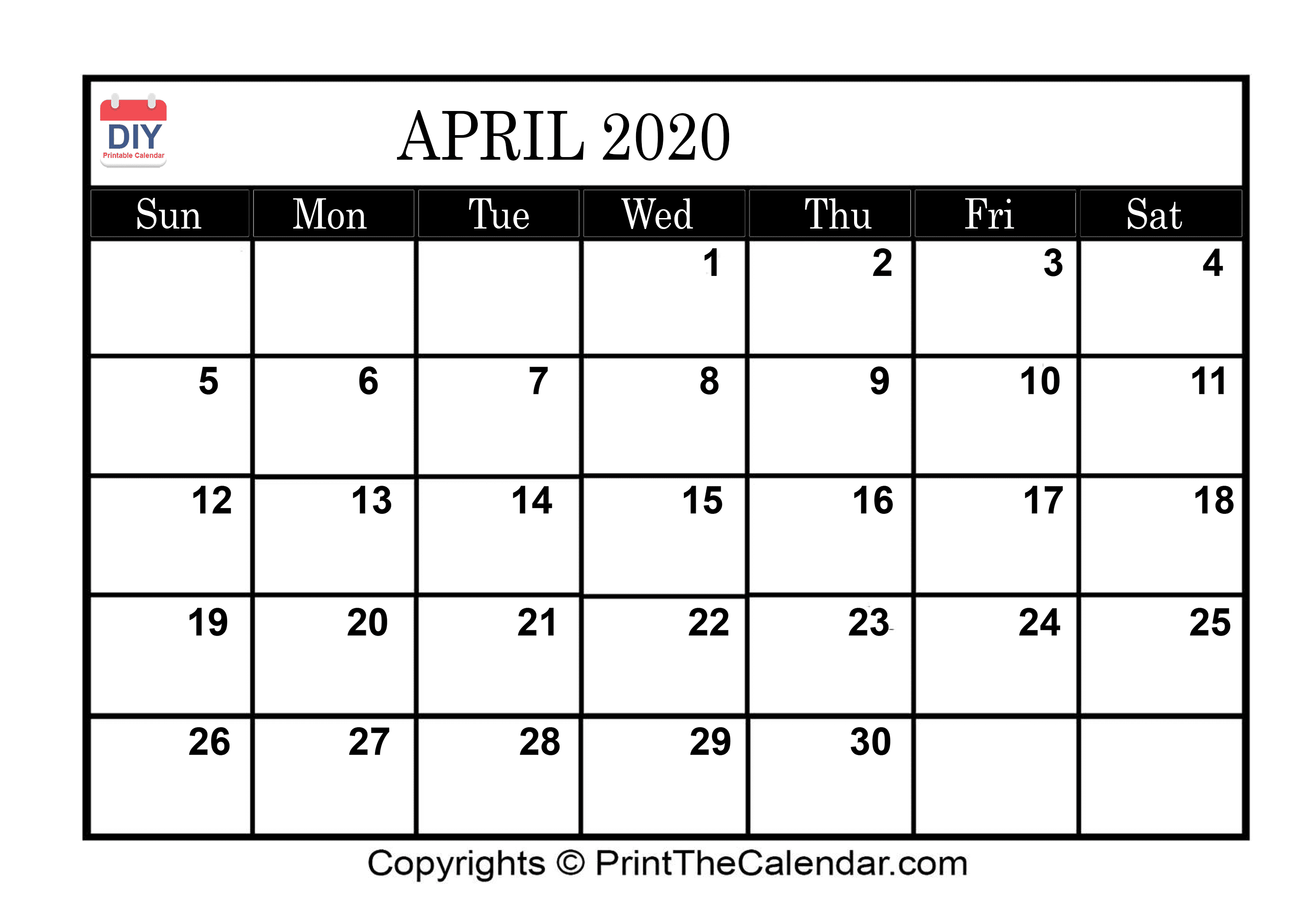 April 2020 Printable Calendar Template