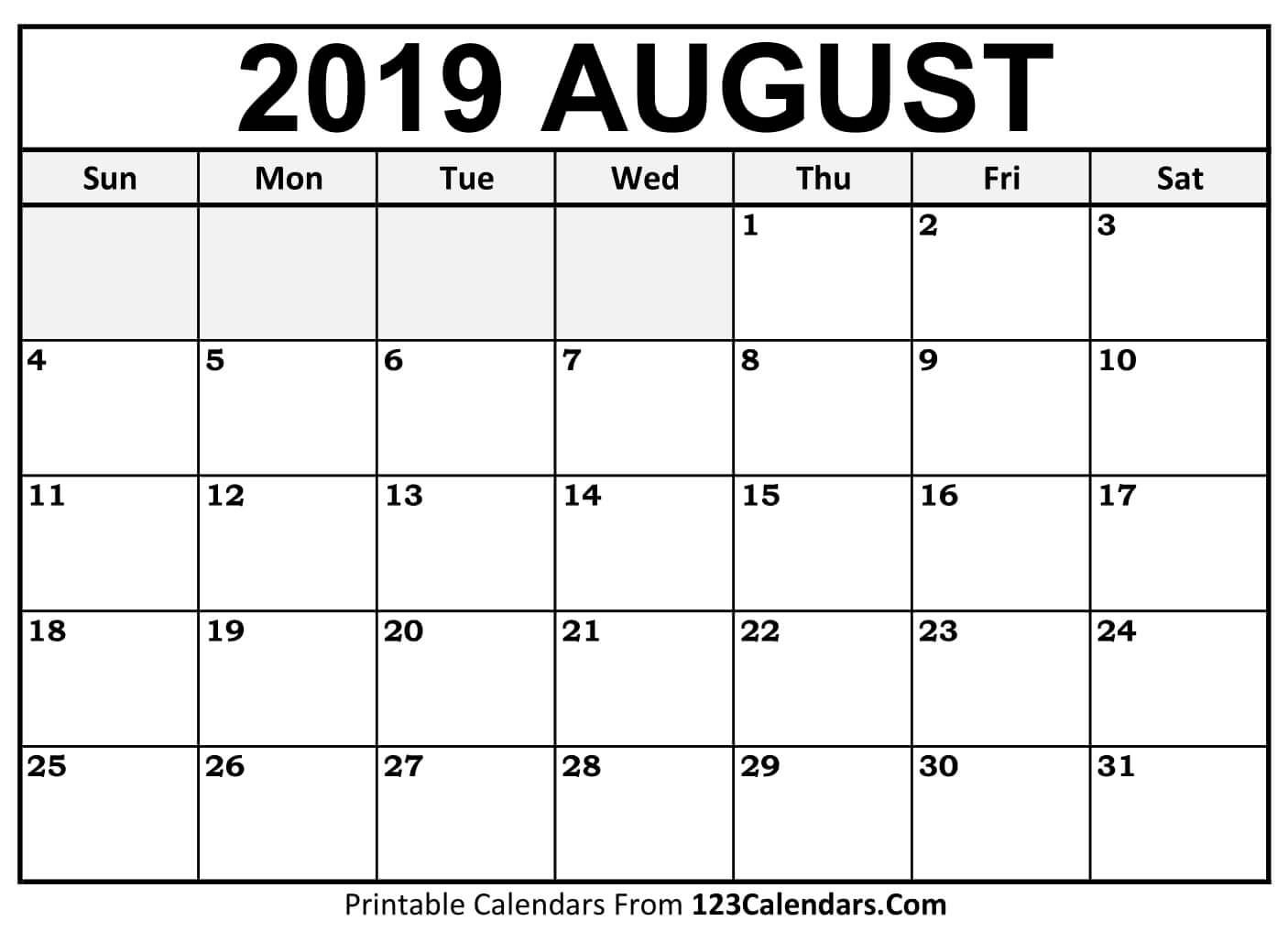 Aug 2019 Calendar | Isacl