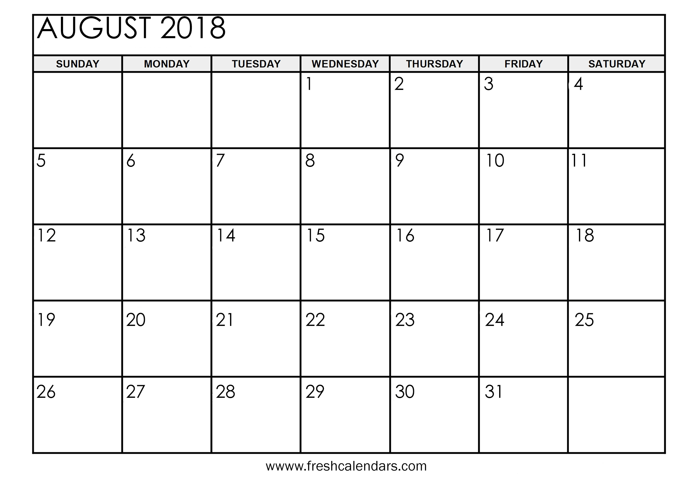August 2018 Calendar Printable - Fresh Calendars