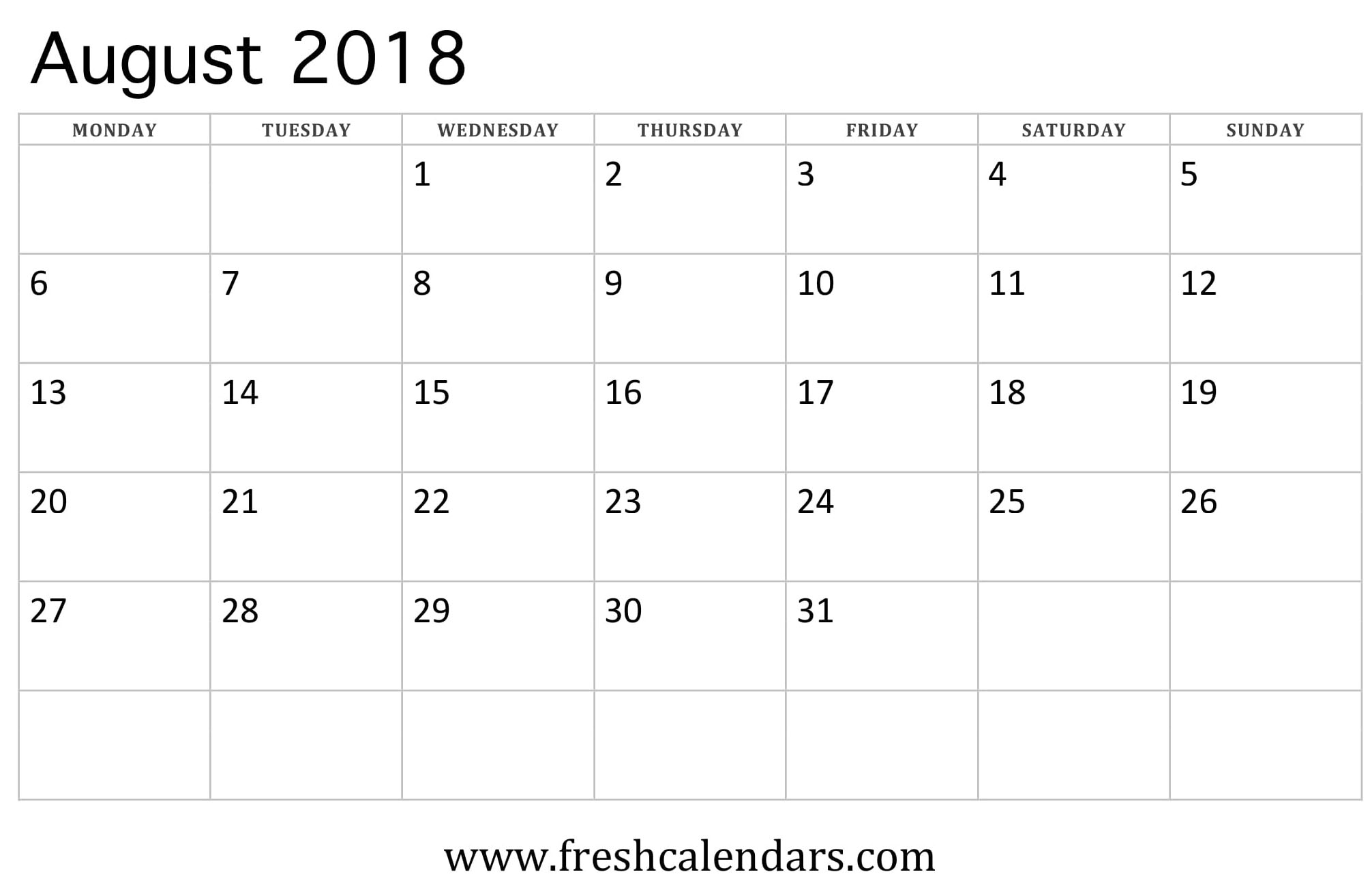 August 2018 Calendar Printable - Fresh Calendars