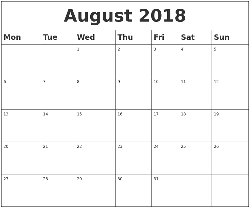 printable month of august calendar example calendar