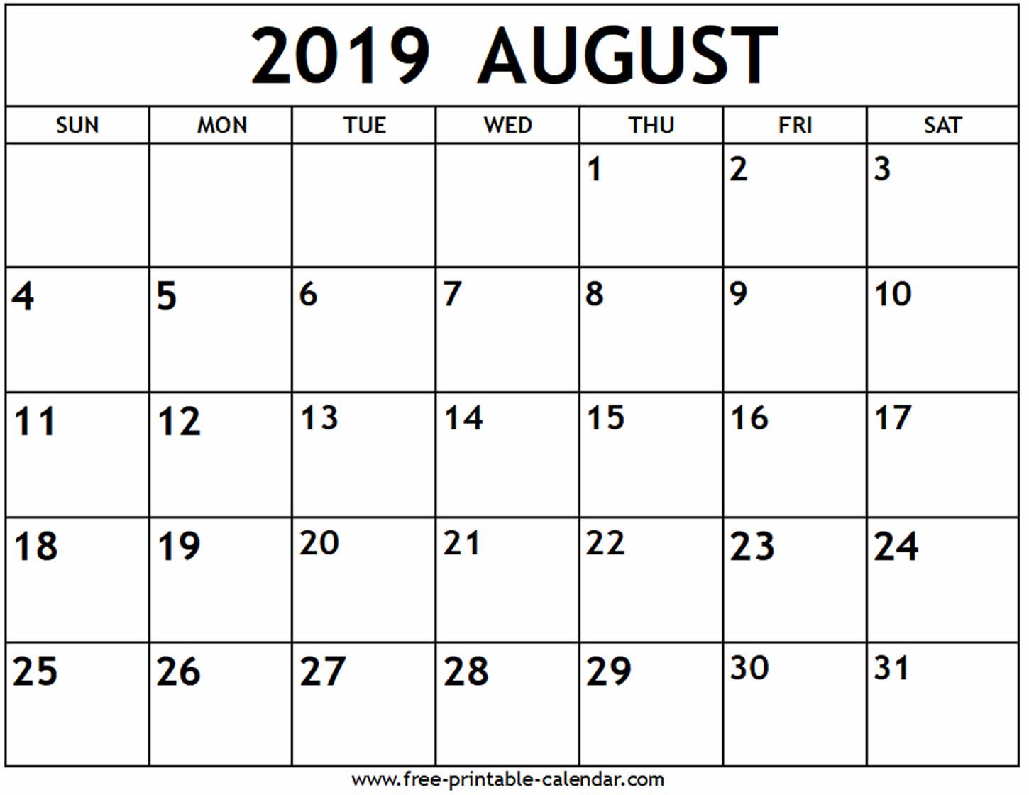 August 2019 Calendar - Free-Printable-Calendar