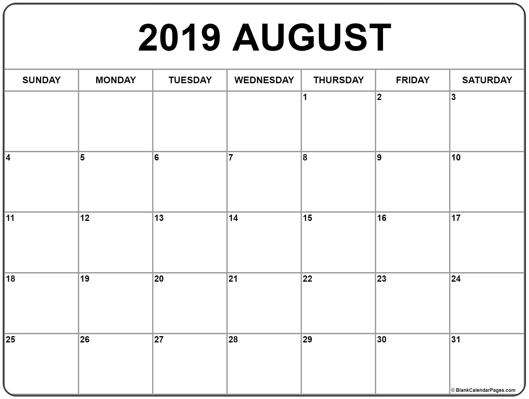 August 2019 Calendar | Free Printable Monthly Calendars