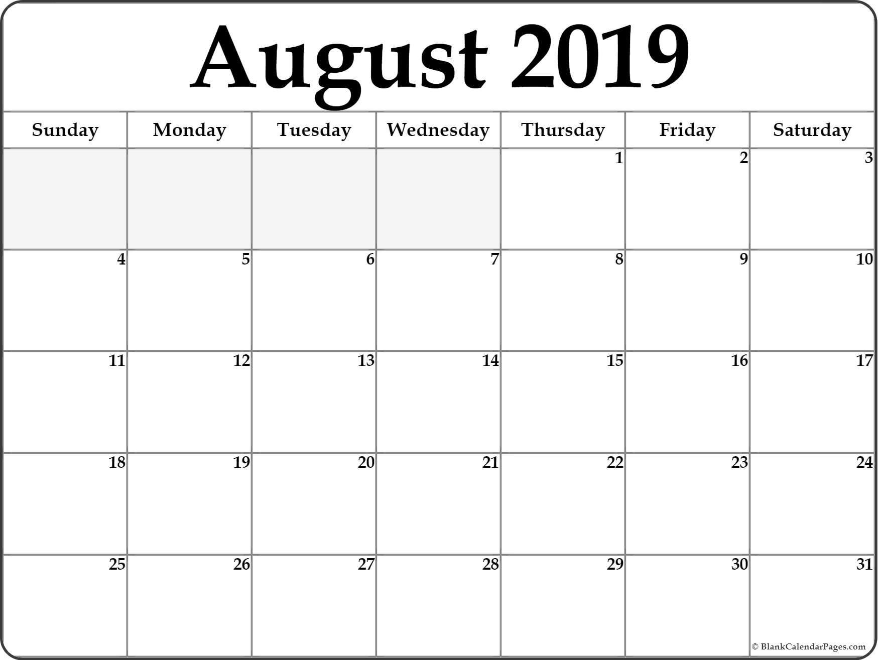 August 2019 Calendar | Free Printable Monthly Calendars
