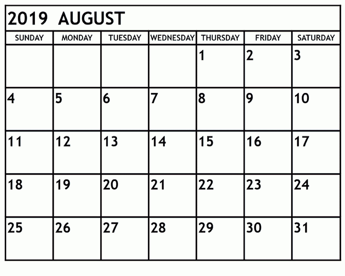 August 2019 Calendar Monthly Organizer - Free Printable