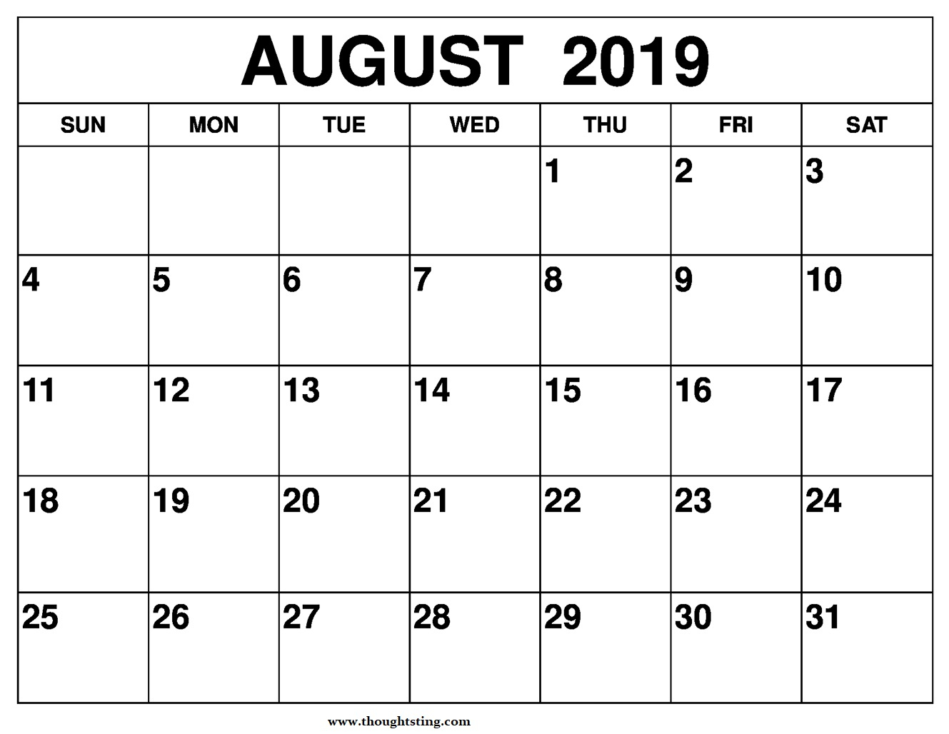 August 2019 Calendar Printable A4 Size - Free Printable