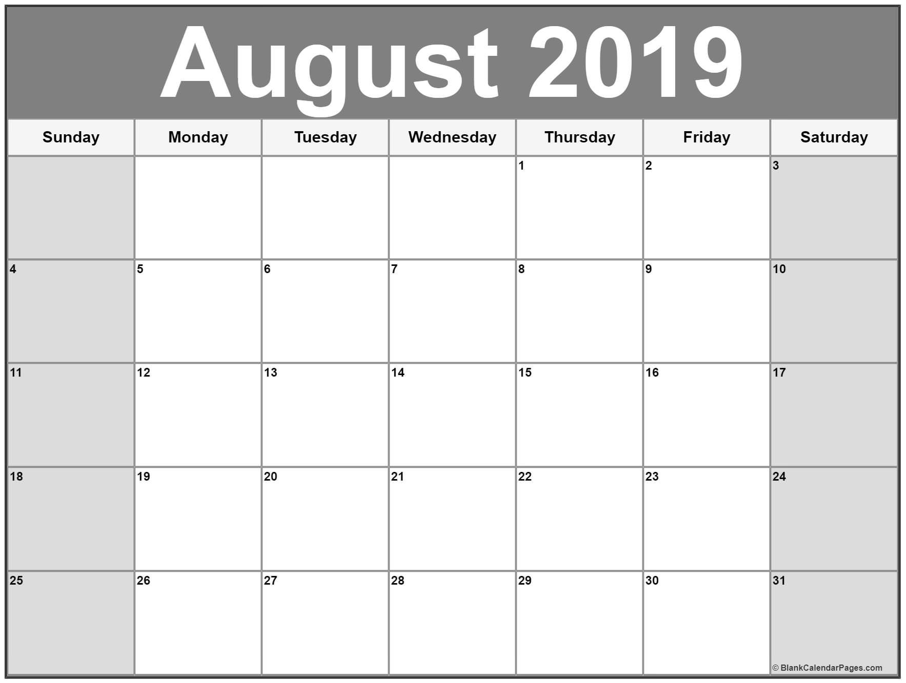 August 2019 Calendar Printable Free | Calendar Printables