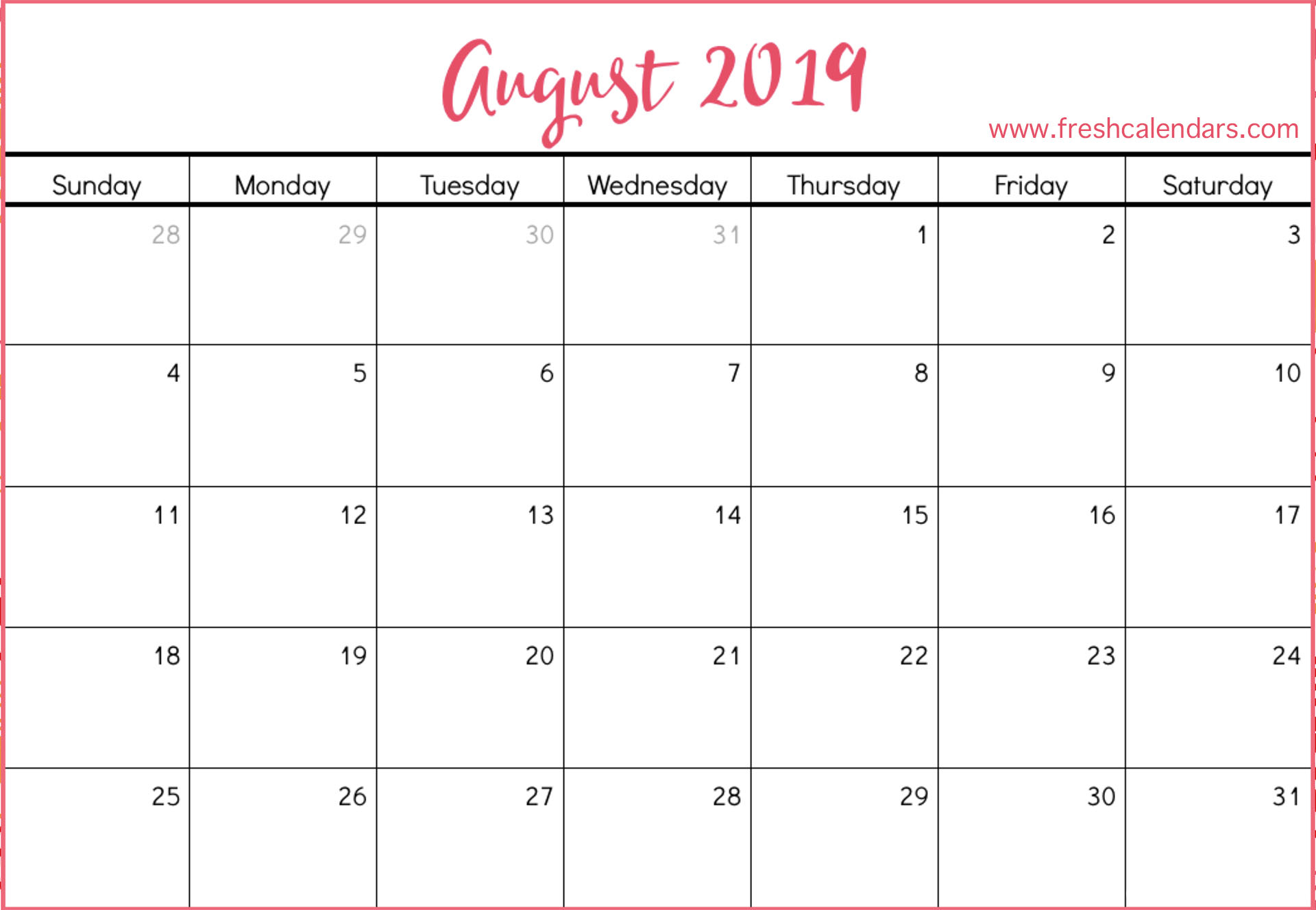 August 2019 Calendar Printable - Fresh Calendars