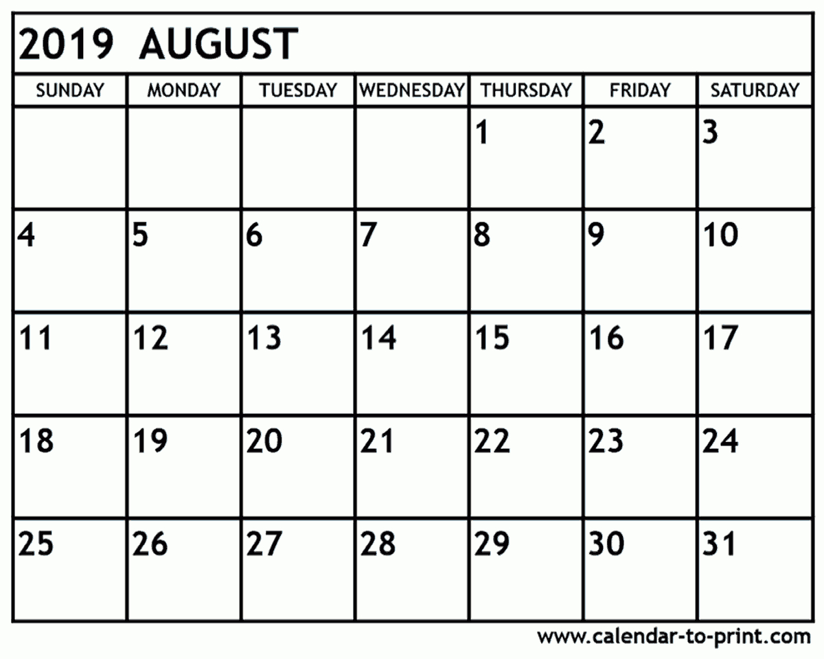 August 2019 Calendar Printable