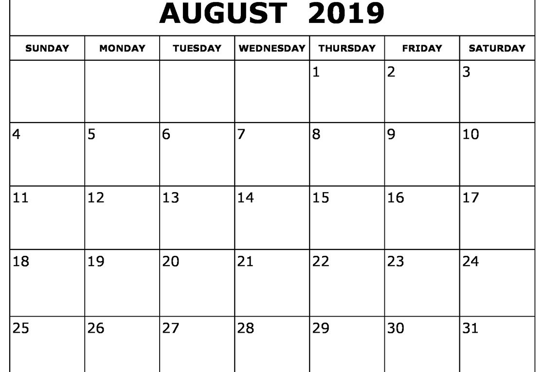 August 2019 – Free Printable Calendar &amp; Holidays