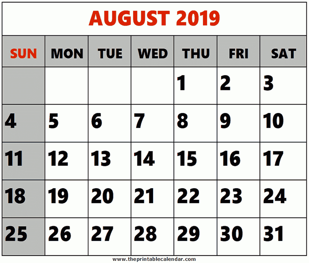 August 2019 Printable Calendars