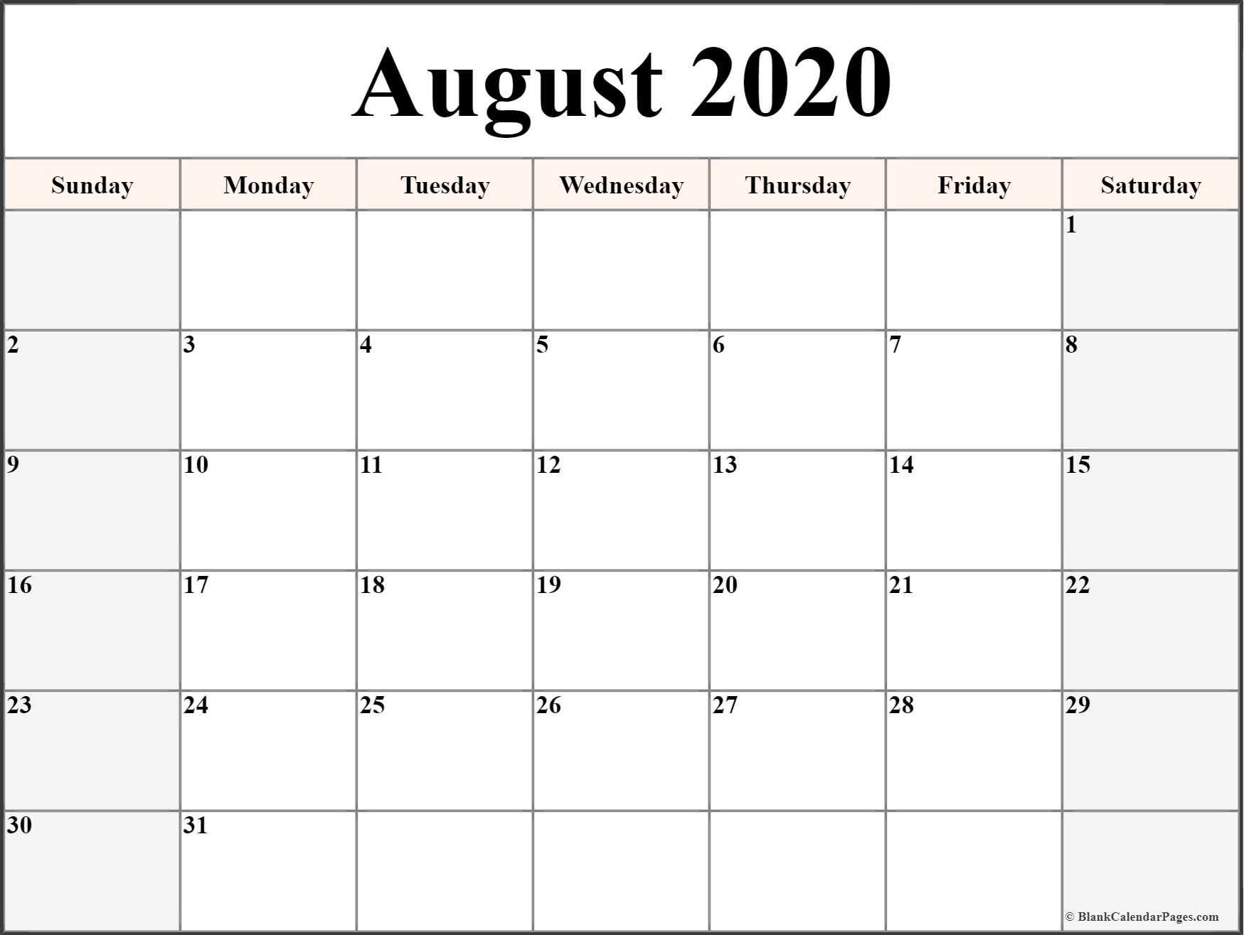 August 2020 Calendar | Free Printable Monthly Calendars