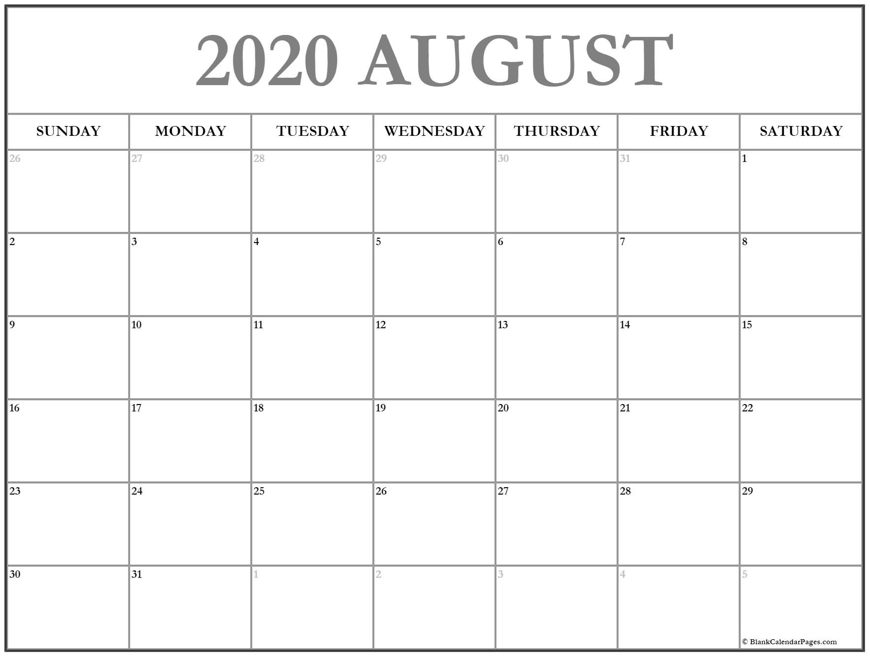 August 2020 Calendar | Free Printable Monthly Calendars