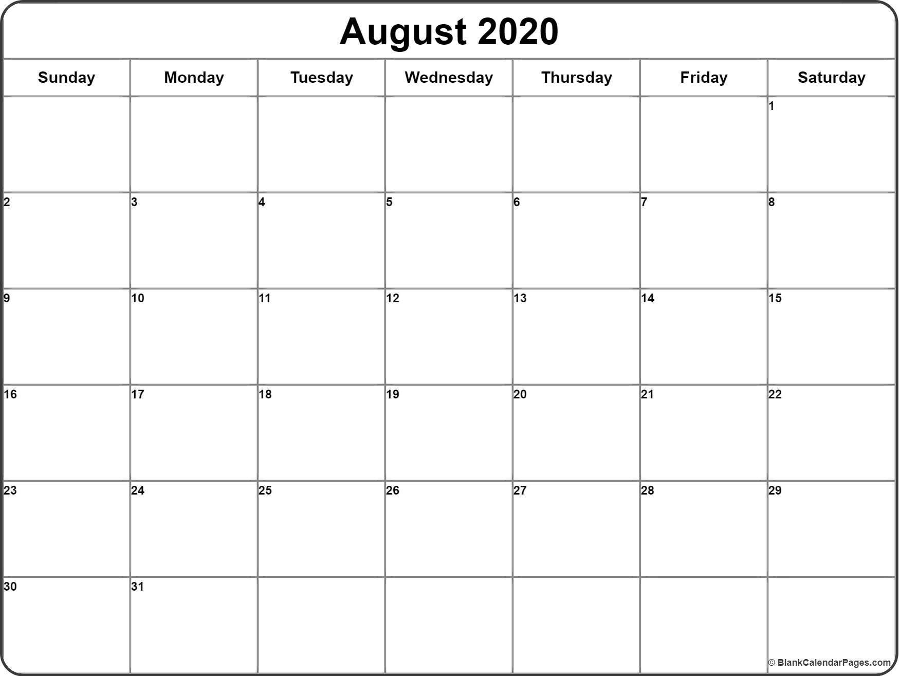 August 2020 Calendar | Free Printable Monthly Calendars