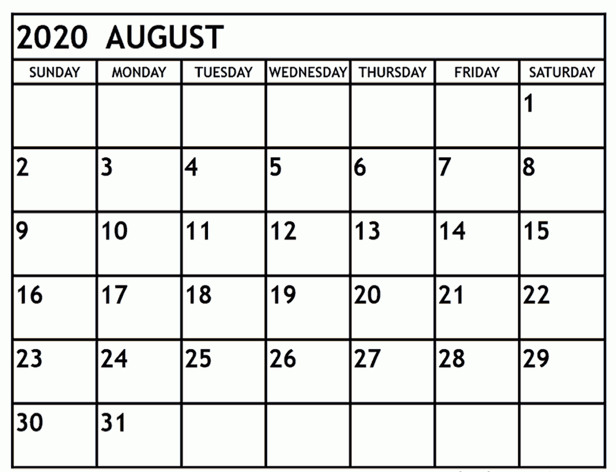 August 2020 Calendar Pdf, Word, Excel Printable Template