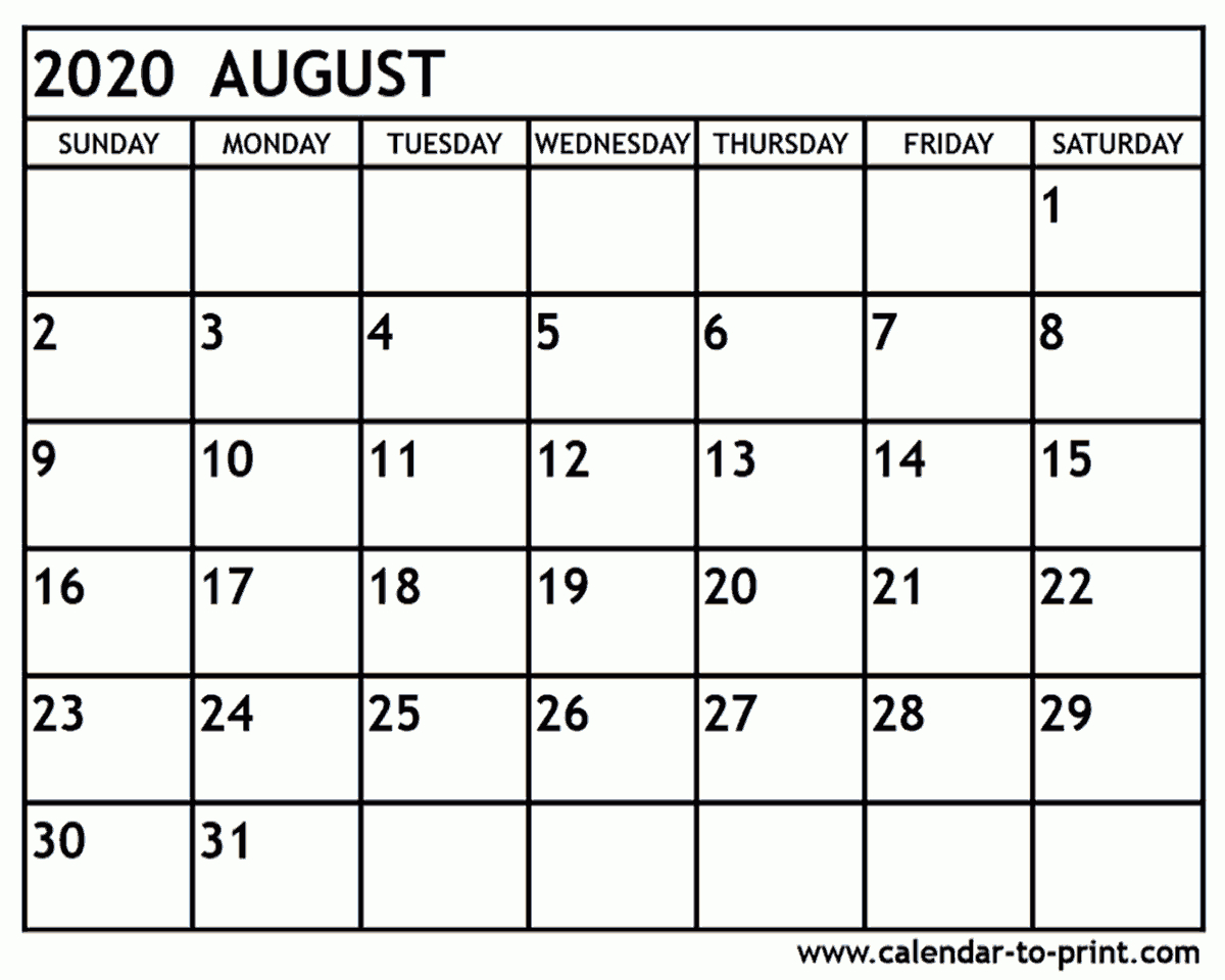 August 2020 Calendar Printable