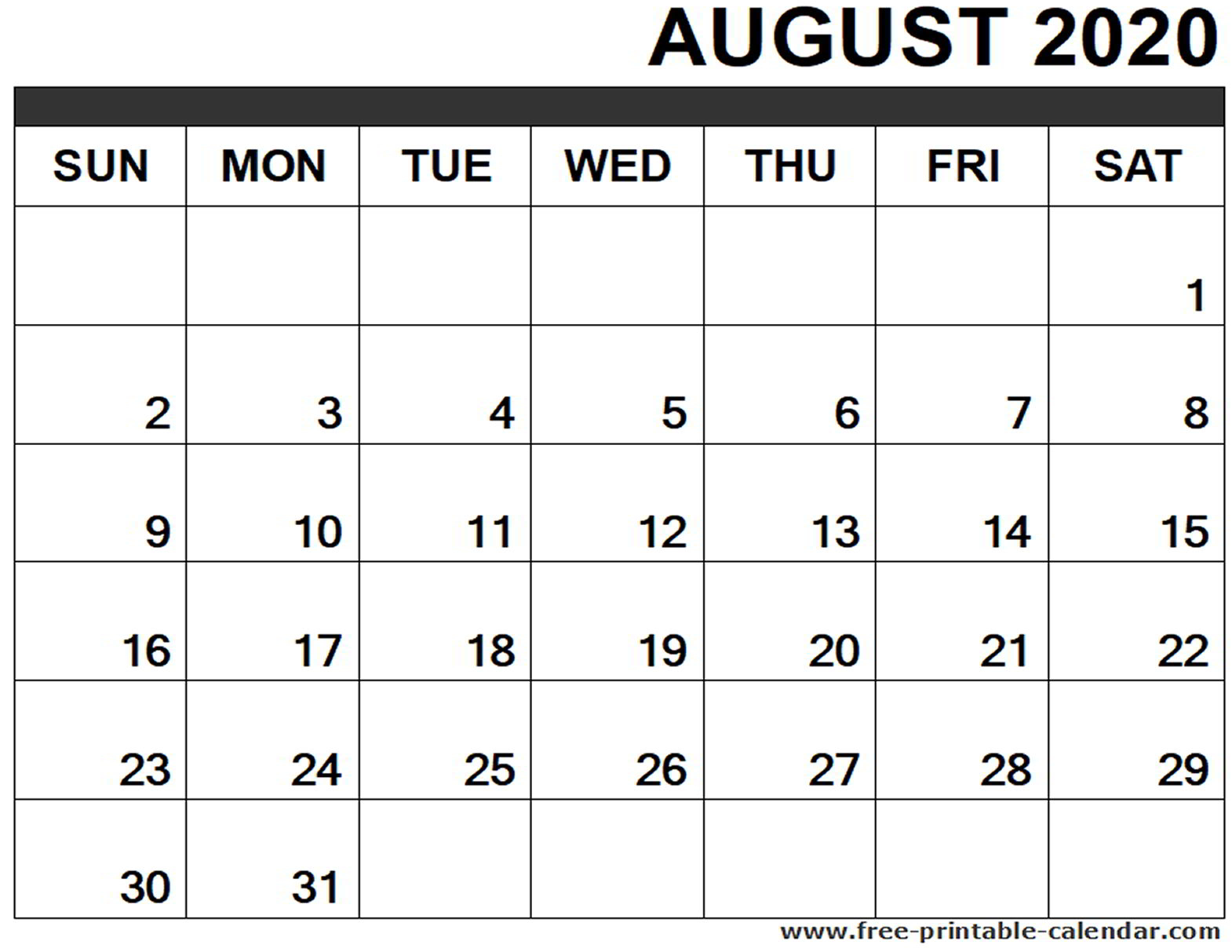 August 2020 Calendar Printable - Free-Printable-Calendar