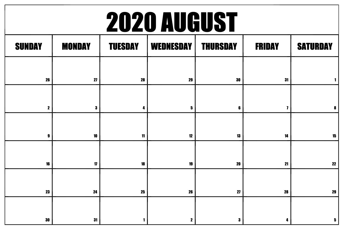 August 2020 Calendar Printable Template With Holidays