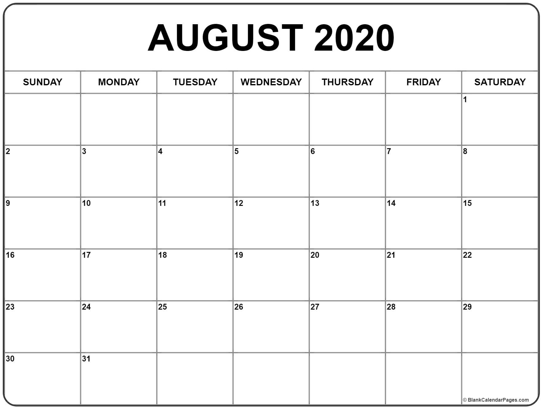 August 2020 Monthly Calendar Printable | Gallery Of Calendar