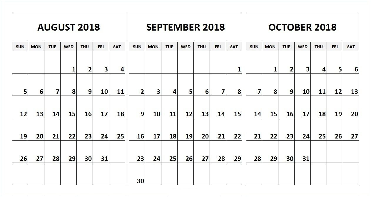 August September October 2018 Calendar Desk Template