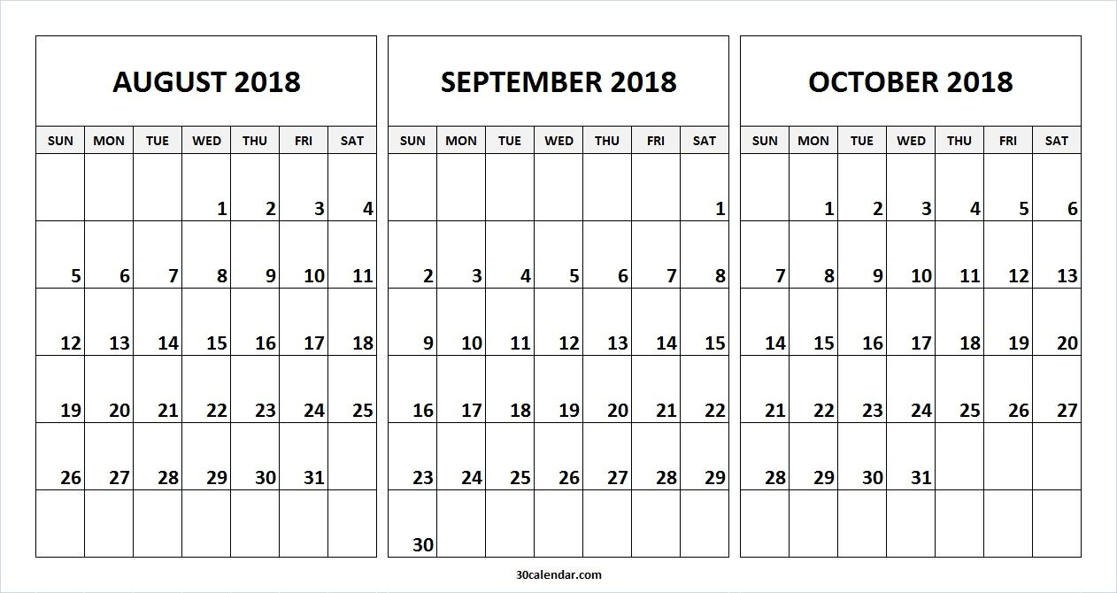 August September October 2018 Calendar Free Template | Alone