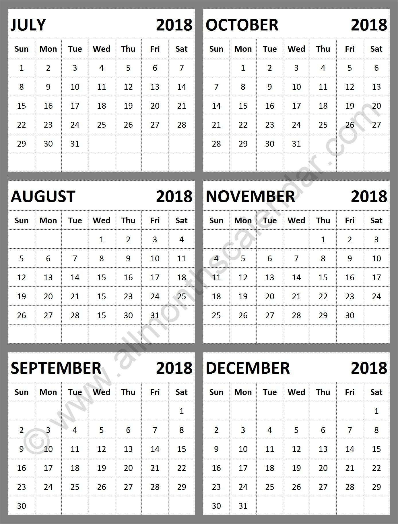 Calendar August Through December | Example Calendar Printable