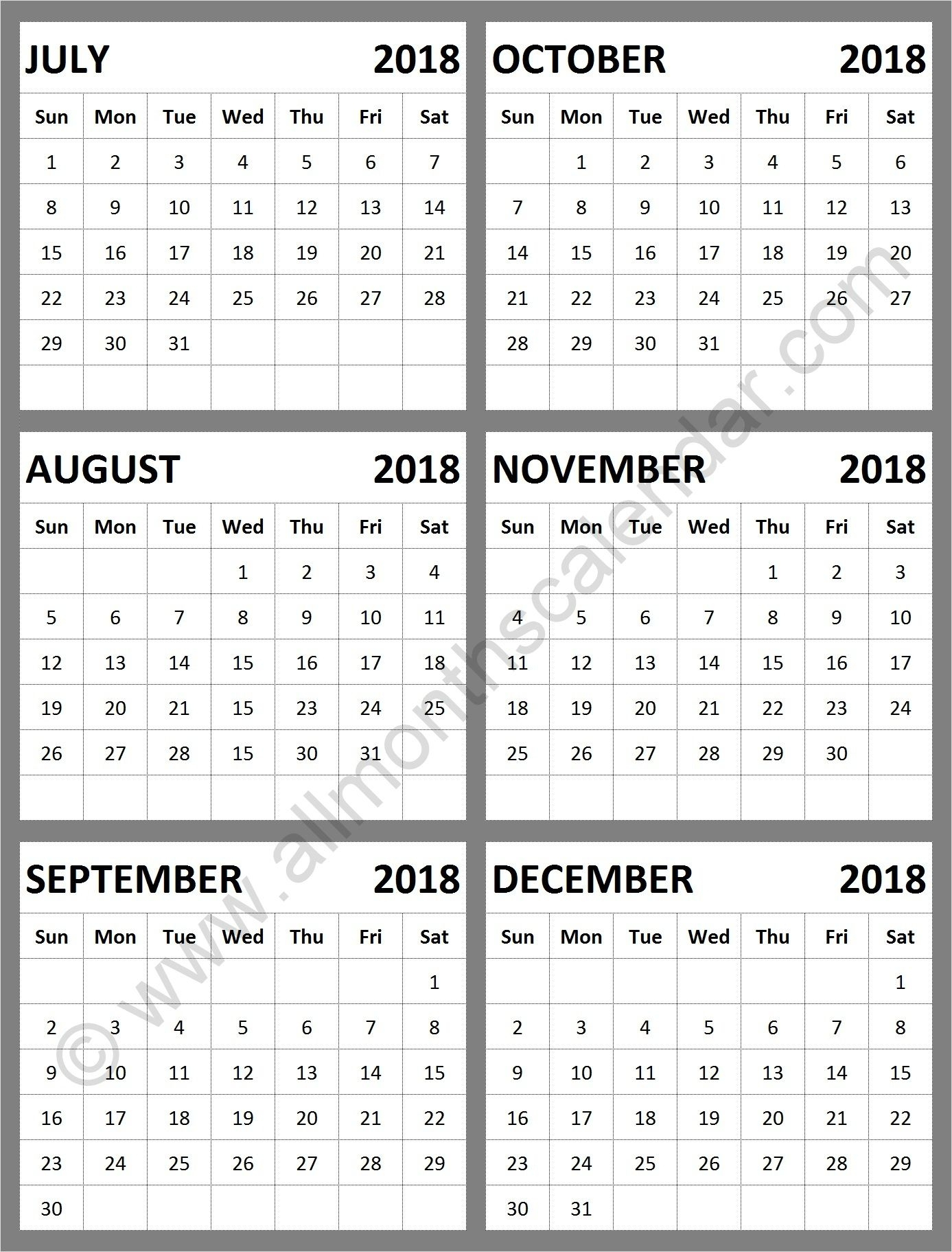 August To December 2018 Calendar | Calendar Format Example