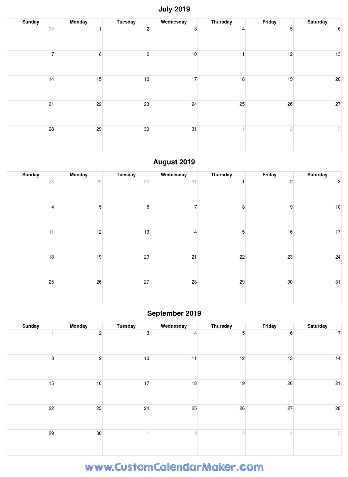 August To December 2019 Calendar | Calendar Format Example