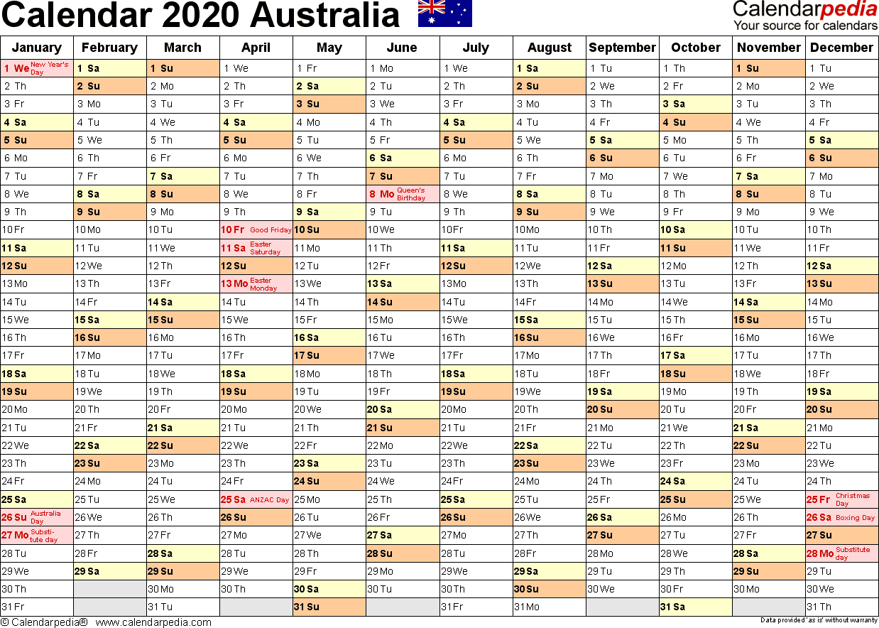 Australia Calendar 2020 - Free Printable Pdf Templates