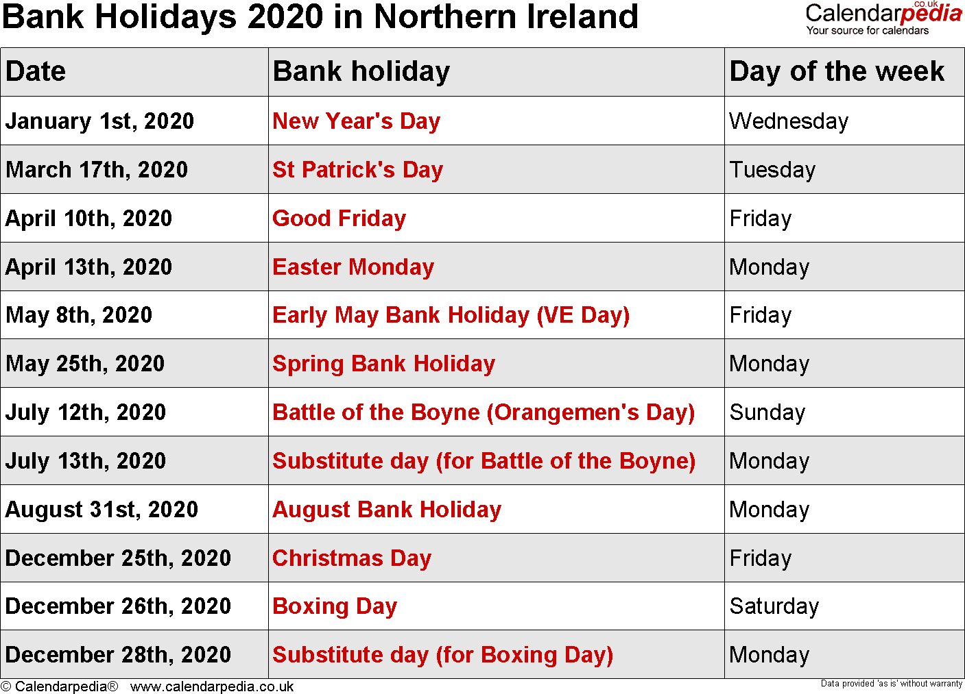 2020 Holidays Printable List Example Calendar Printab - vrogue.co