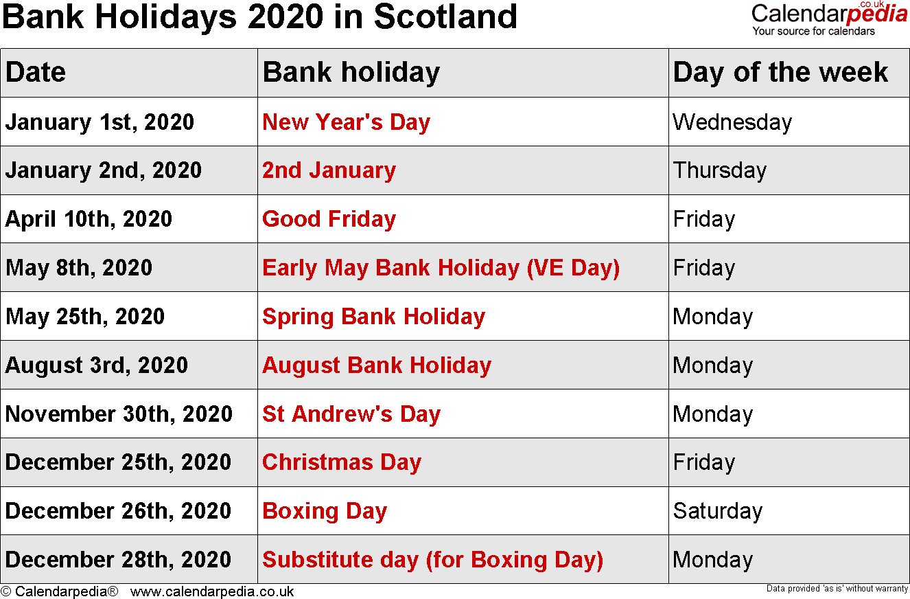 Bank Holidays 2020 In The Uk