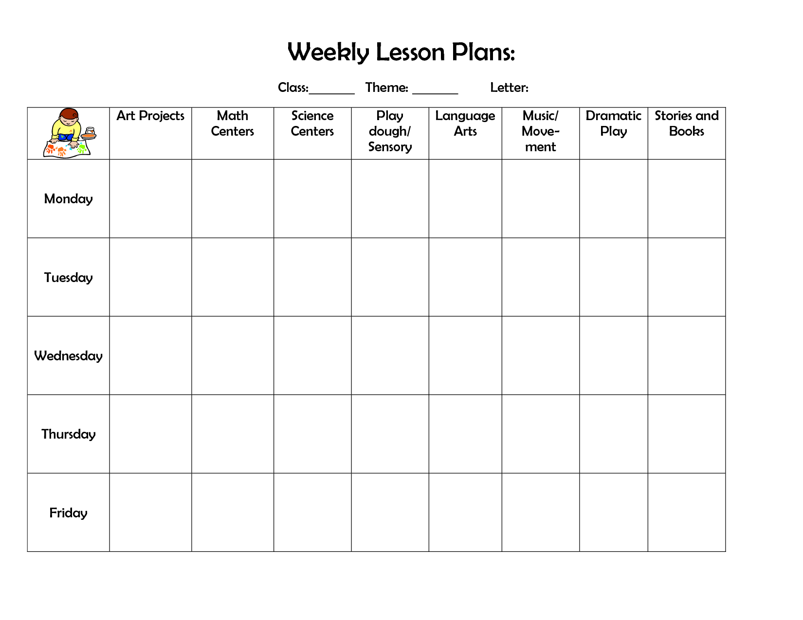 Blank Lesson Plan Calendar Template