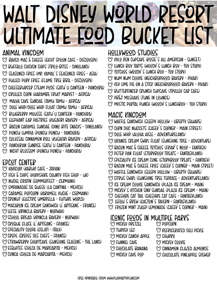 Best Disney World Food &amp; Printable Disney Snacks List - Play