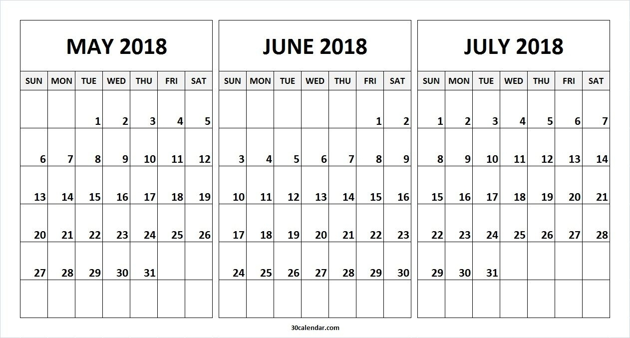 Best Printable Three-Month Calendar 2019 June July August