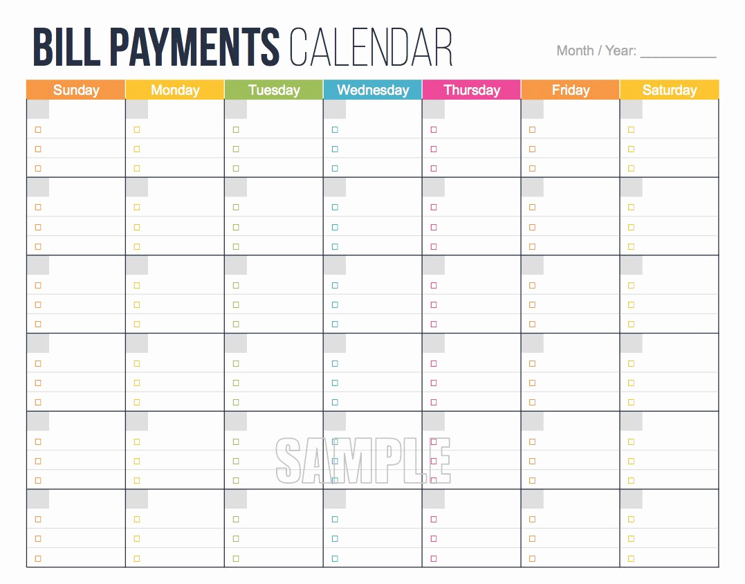 Bill Budget Eet Payment Monthly Bills For Payments Calendar