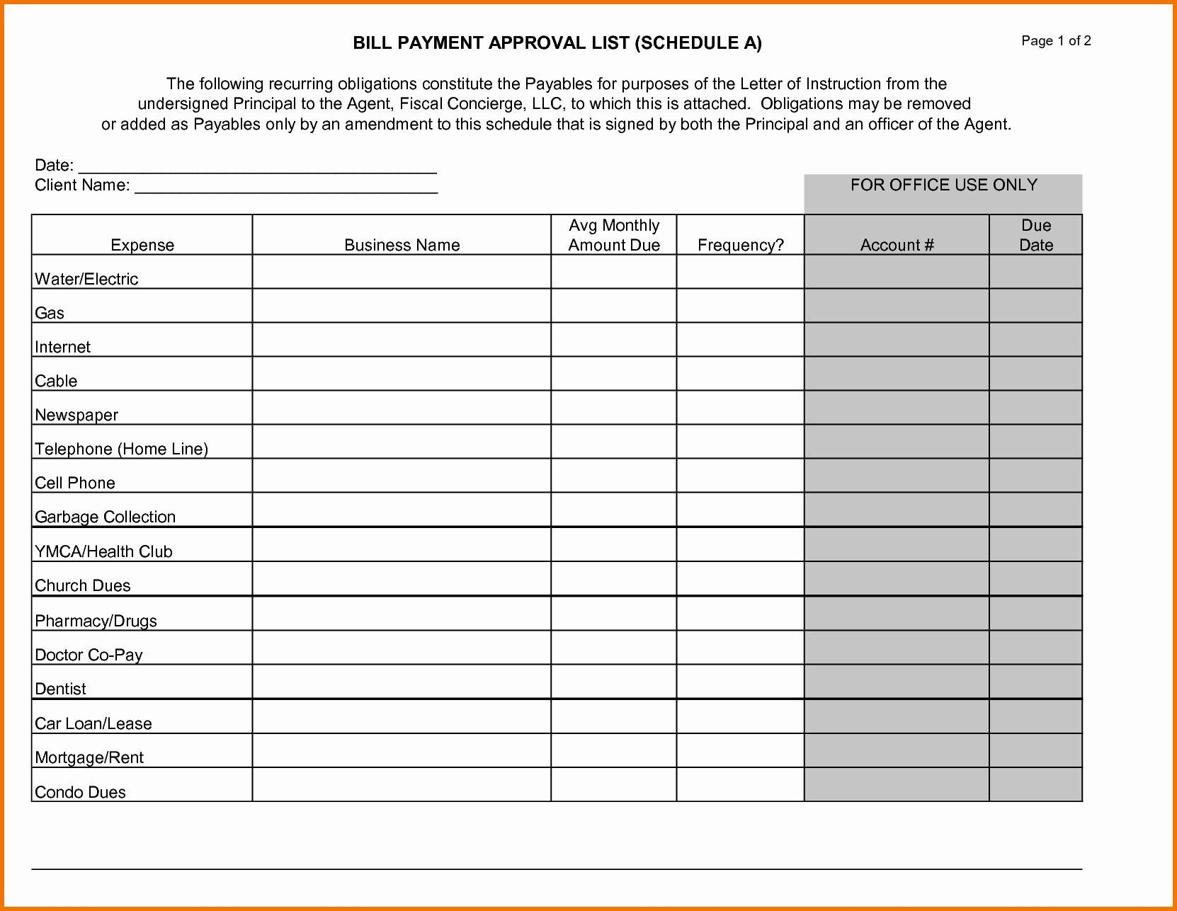 Bill Due Date Template