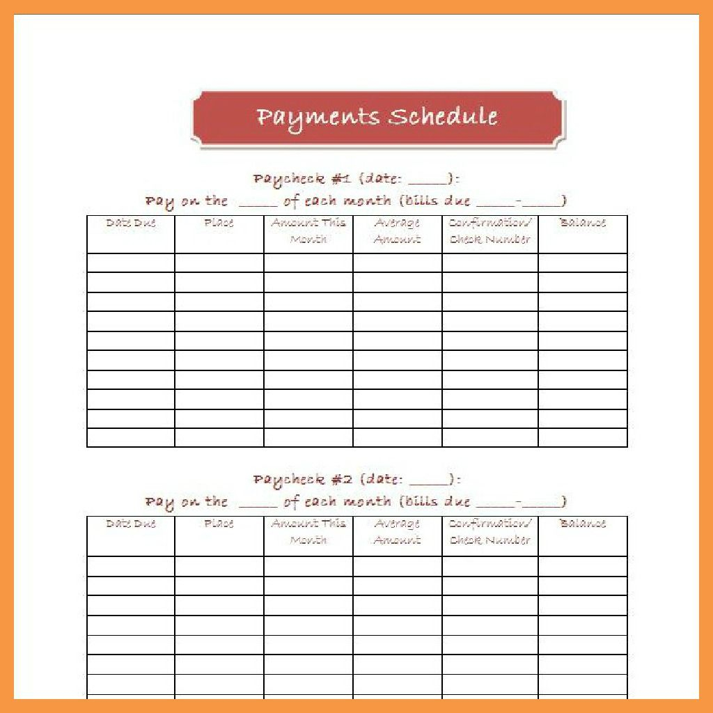 Bill Of Sale Payment Schedule Template Free Y Planner