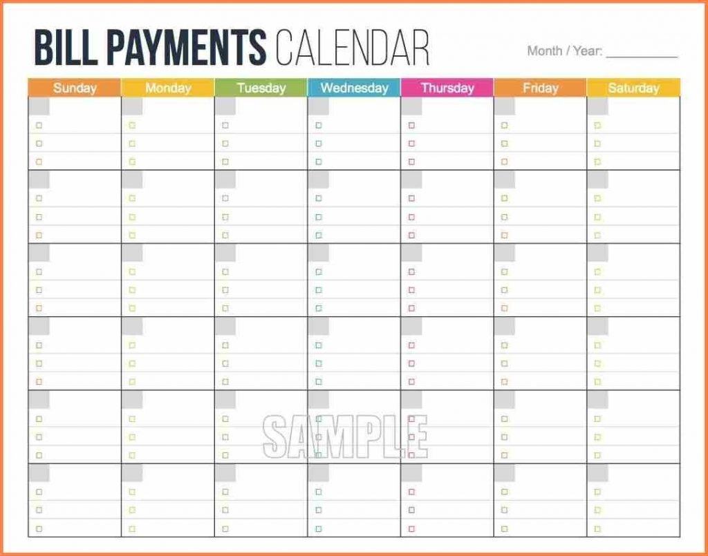Bill Pay Calendar Template Free | Isacl