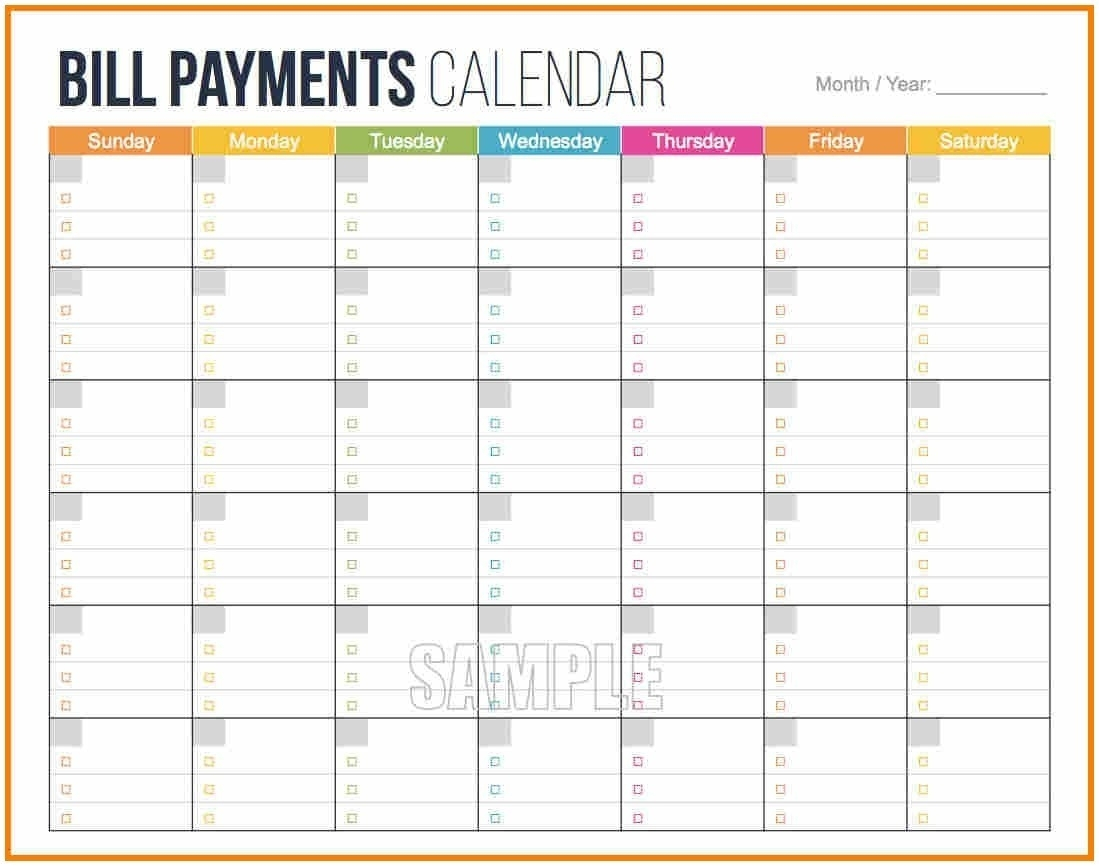 Bill Pay Calendar Template Free | Isacl