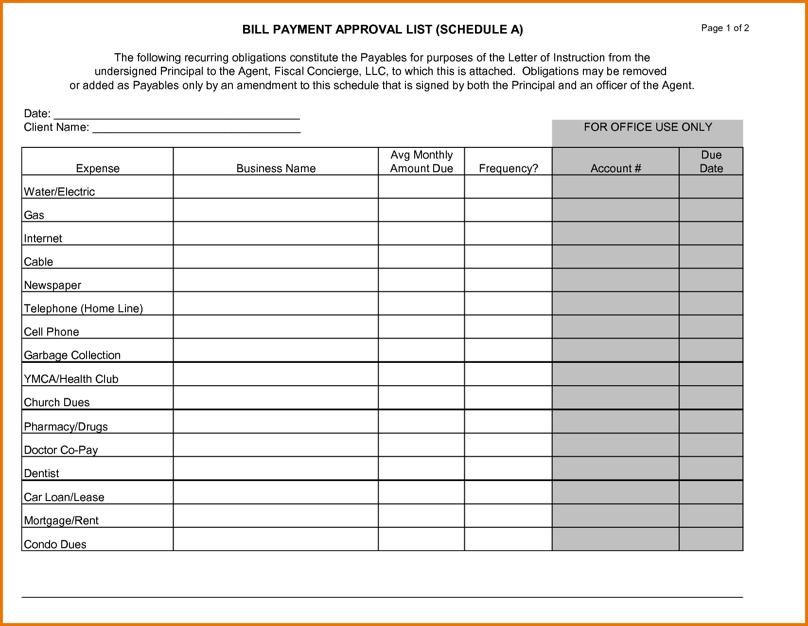 Bill Payment Chedule Template Of Ale Bi Weekly Monthly Excel