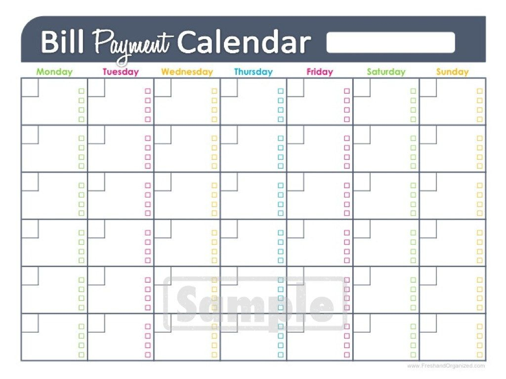 Bill Payments Calendar - Personal Finance Organizing