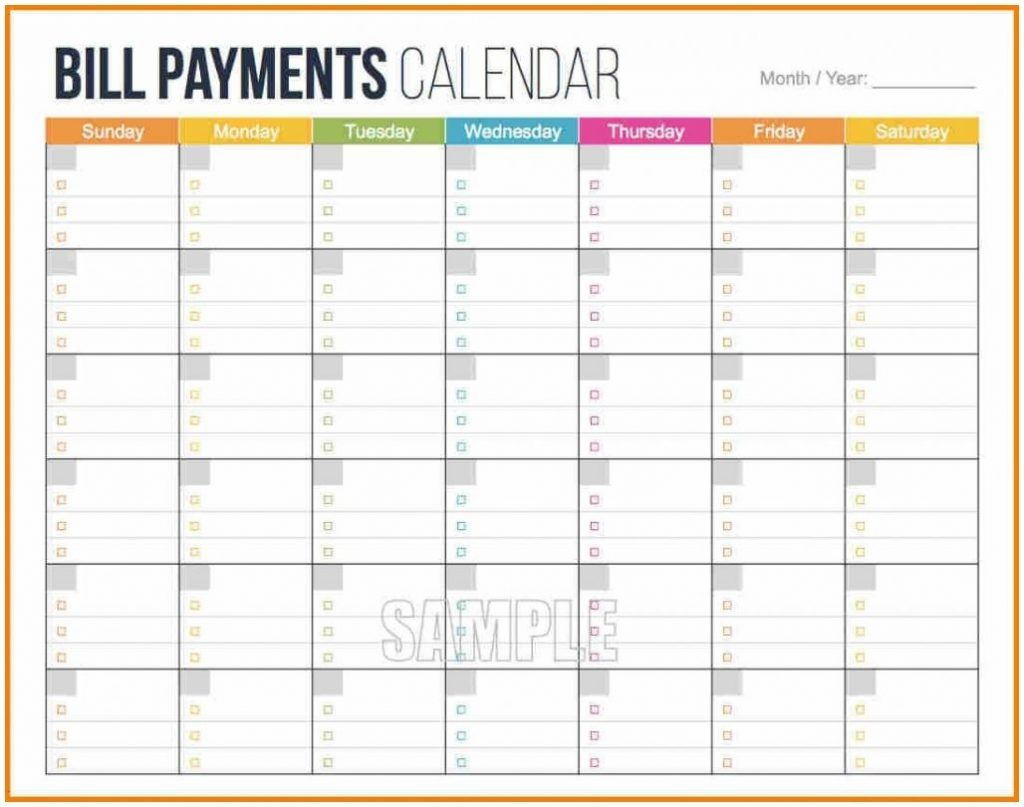 Bill Reminder Calendar Template Organizer Payment Excel