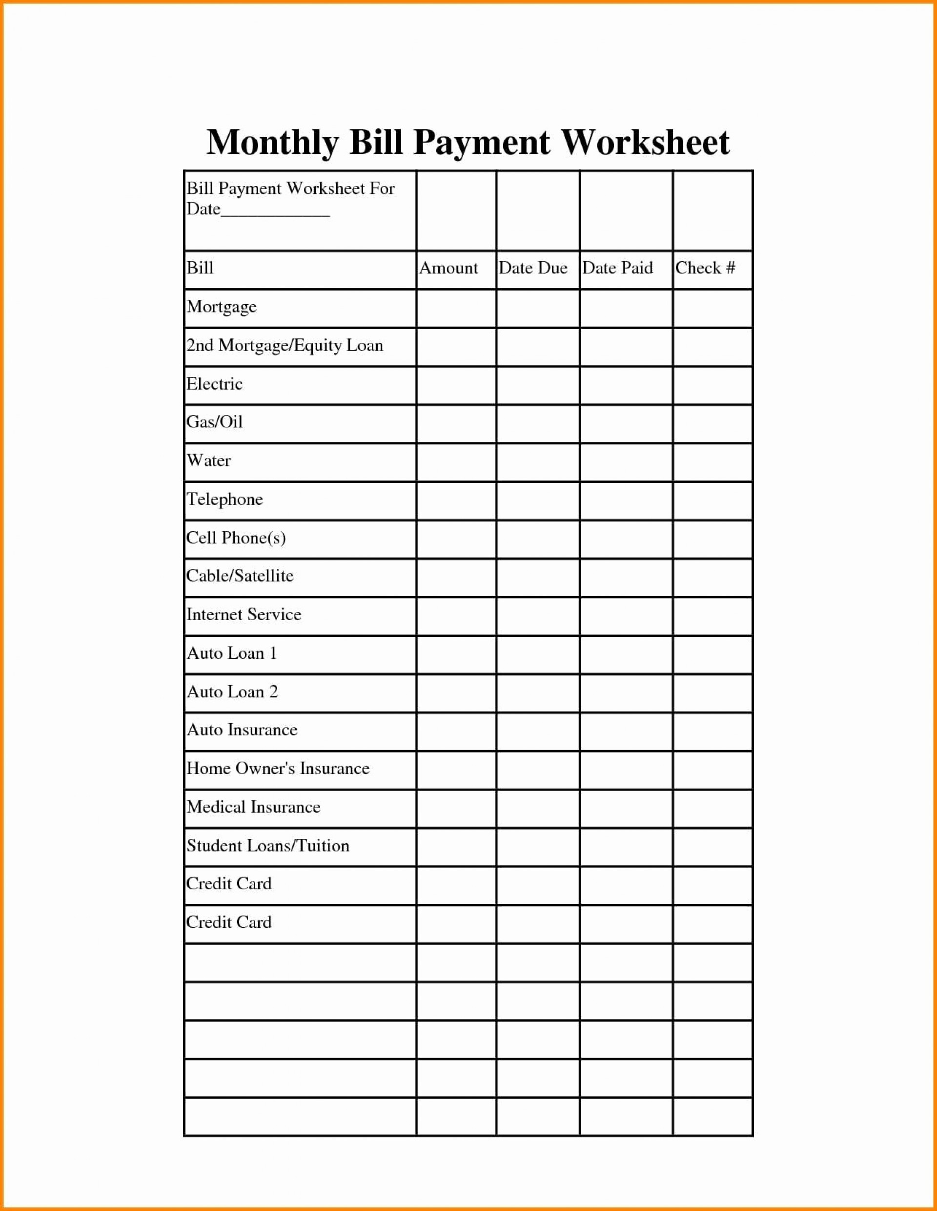 Bills Budget Spreadsheet Bill Monthly Payment Family