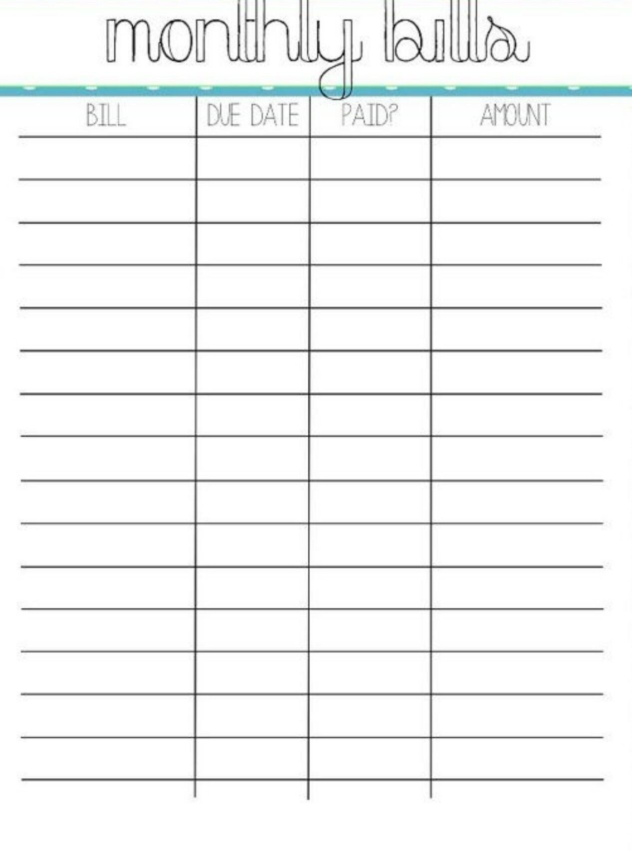 Bills Budget Spreadsheet Bill Payment Monthly Worksheet Pin