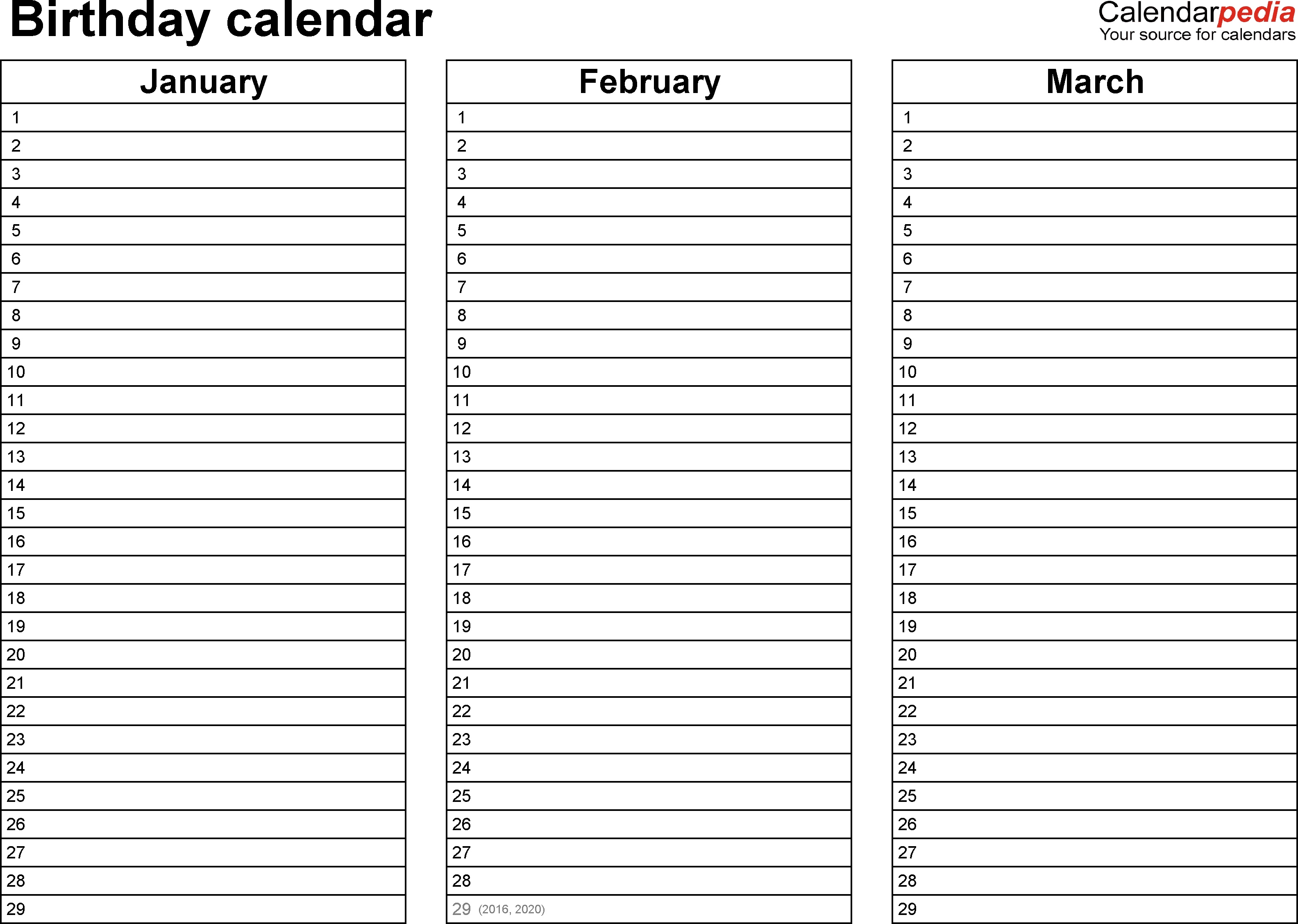 Birthday Calendars - 7 Free Printable Word Templates