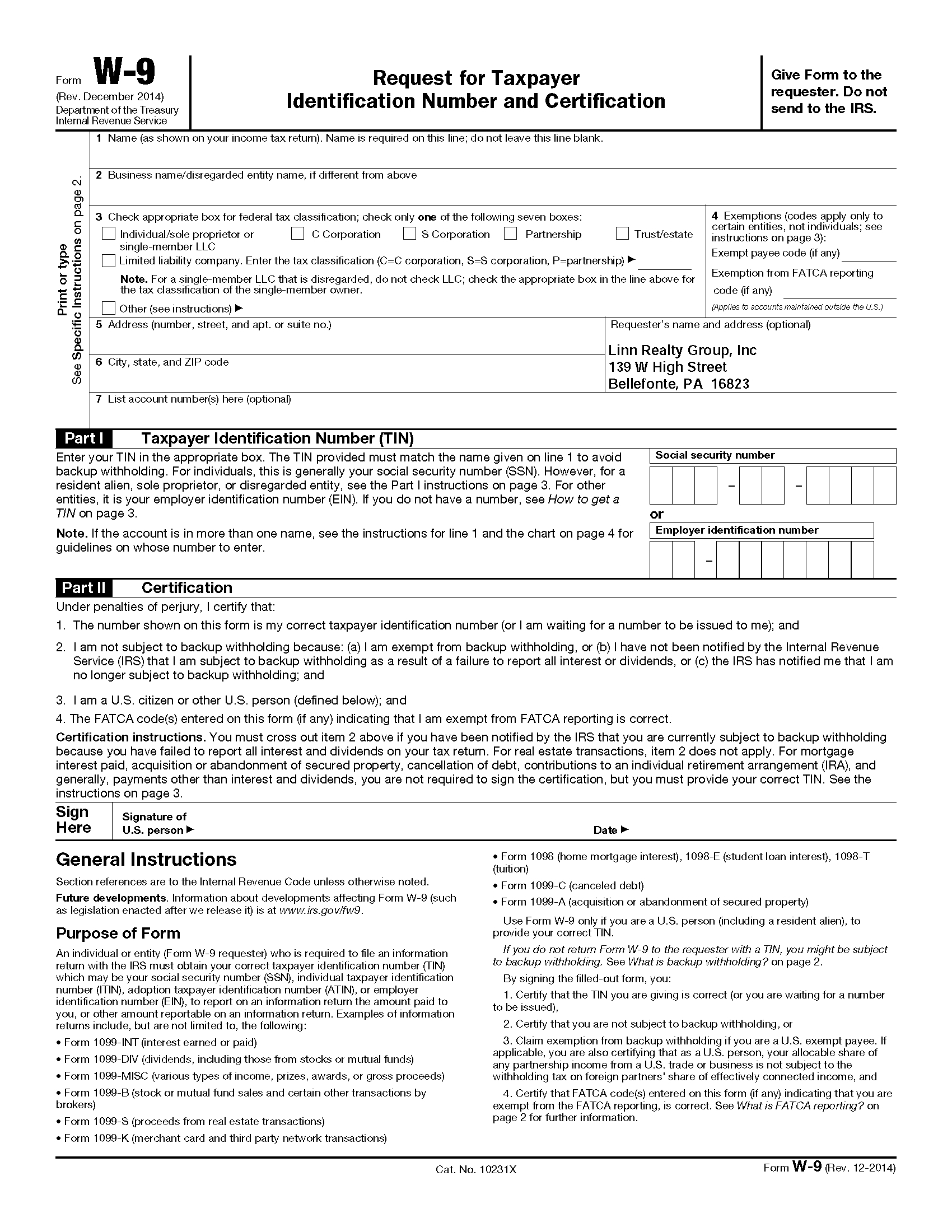 Irs Blank W 9 Form 2020 Printable Example Calendar Printable