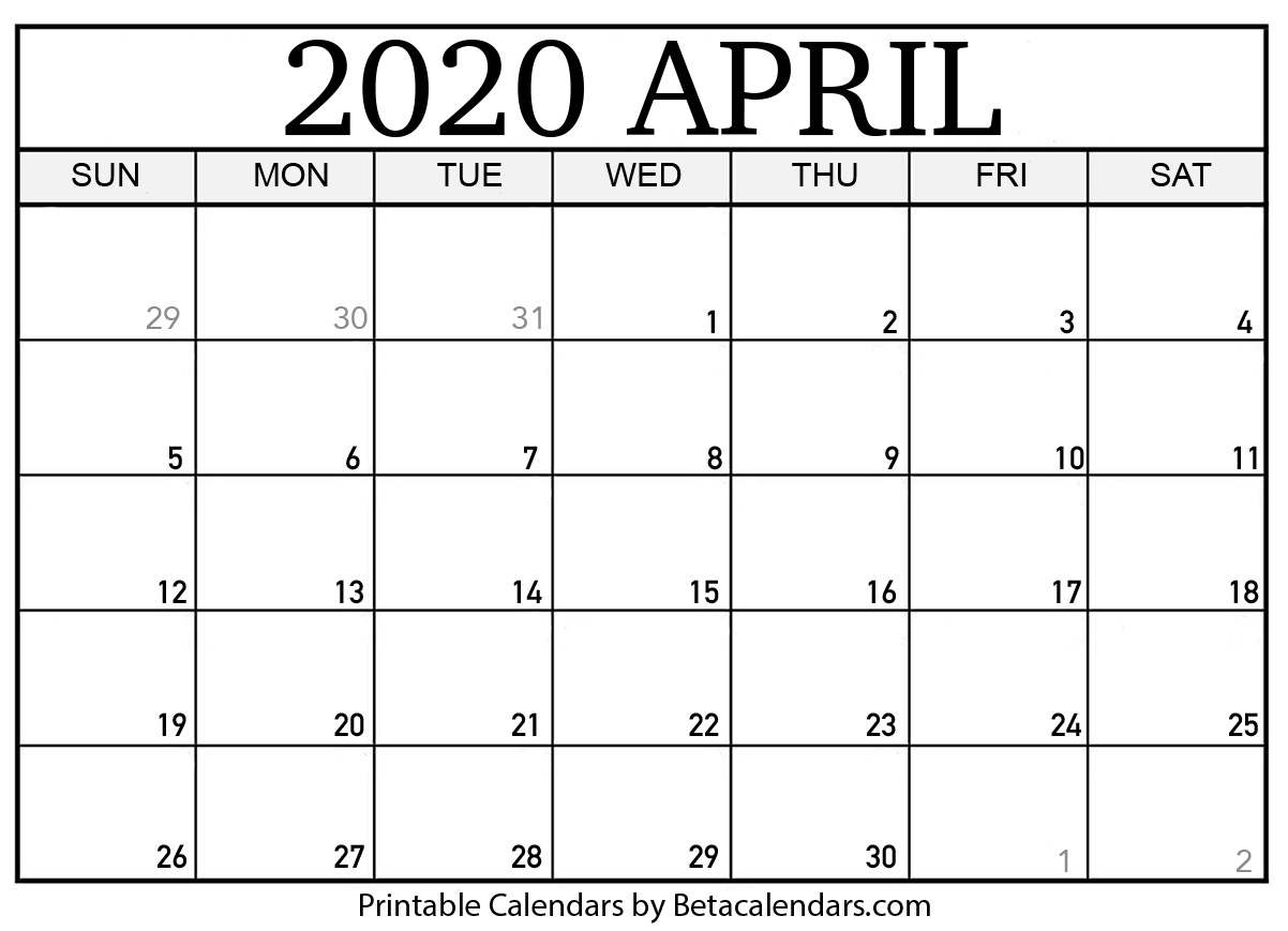 Blank April 2020 Calendar Printable - Beta Calendars