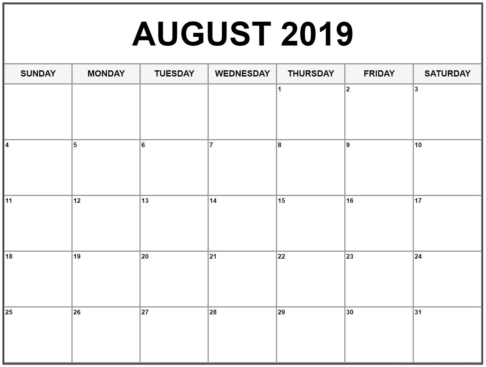 Blank August 2019 Calendar Editable | Printable Calendar