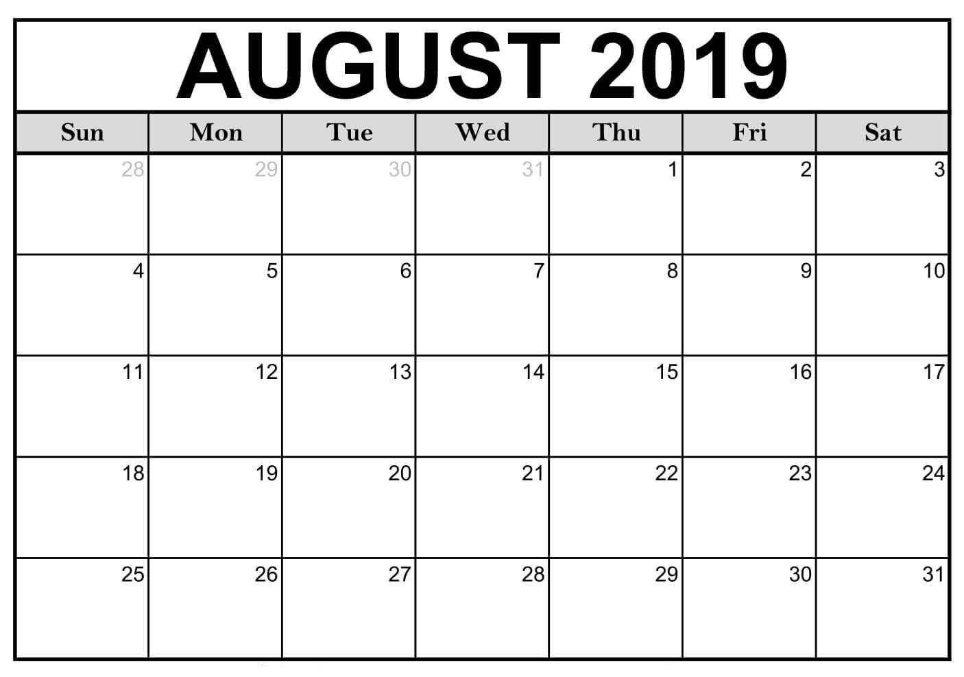 Blank August 2019 Calendar Printable #editable #templates
