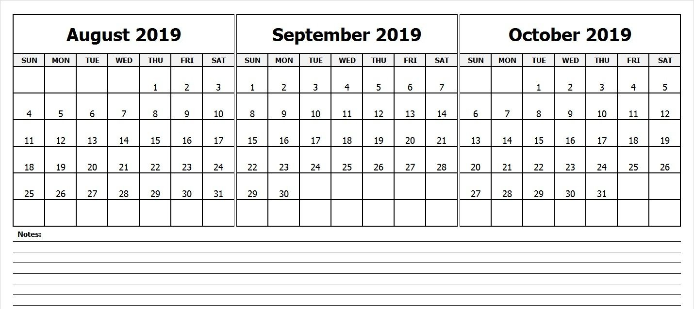 Blank August September October Calendar 2019 | Printable